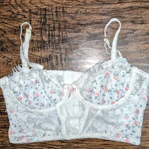SHEIN Floral Lace Bralette - White and Pink